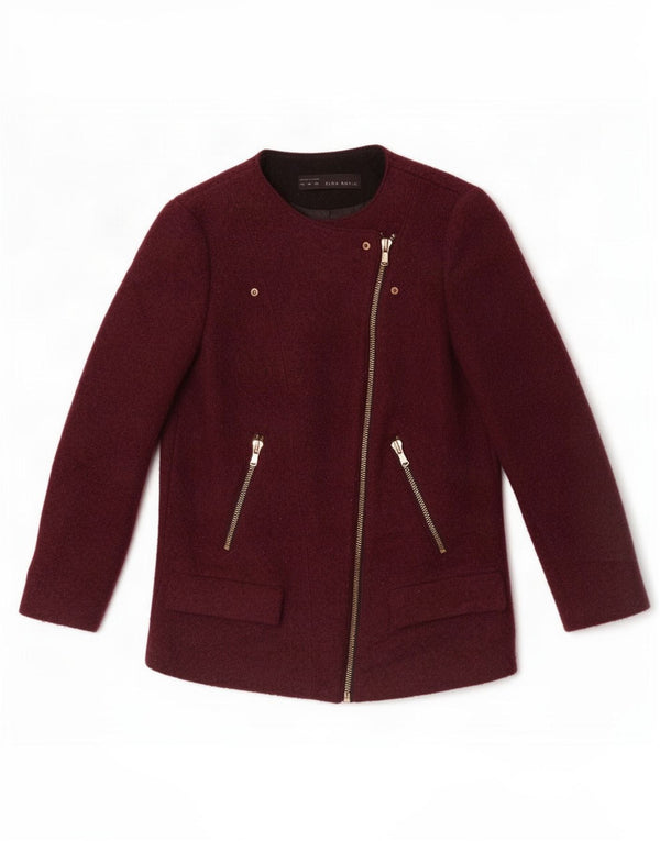 Zara Womens Full Zip Blazer Jacket UK 12 Medium Burgundy Wool