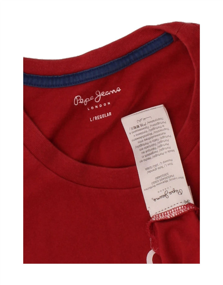 PEPE JEANS Mens Regular Graphic T-Shirt Top Large Red Cotton Vintage PEPE Jeans and Second-Hand PEPE Jeans from Messina Hembry 