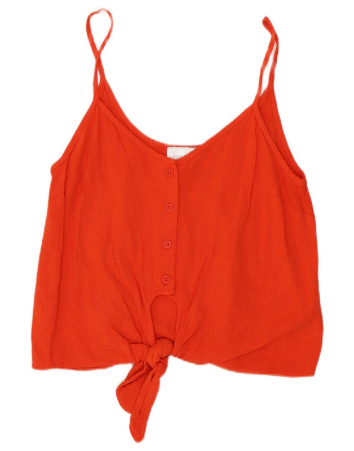 Topshop damski top na ramiączkach z krótkim przodem, wiązany z przodu UK 8 Small, czerwona wiskoza