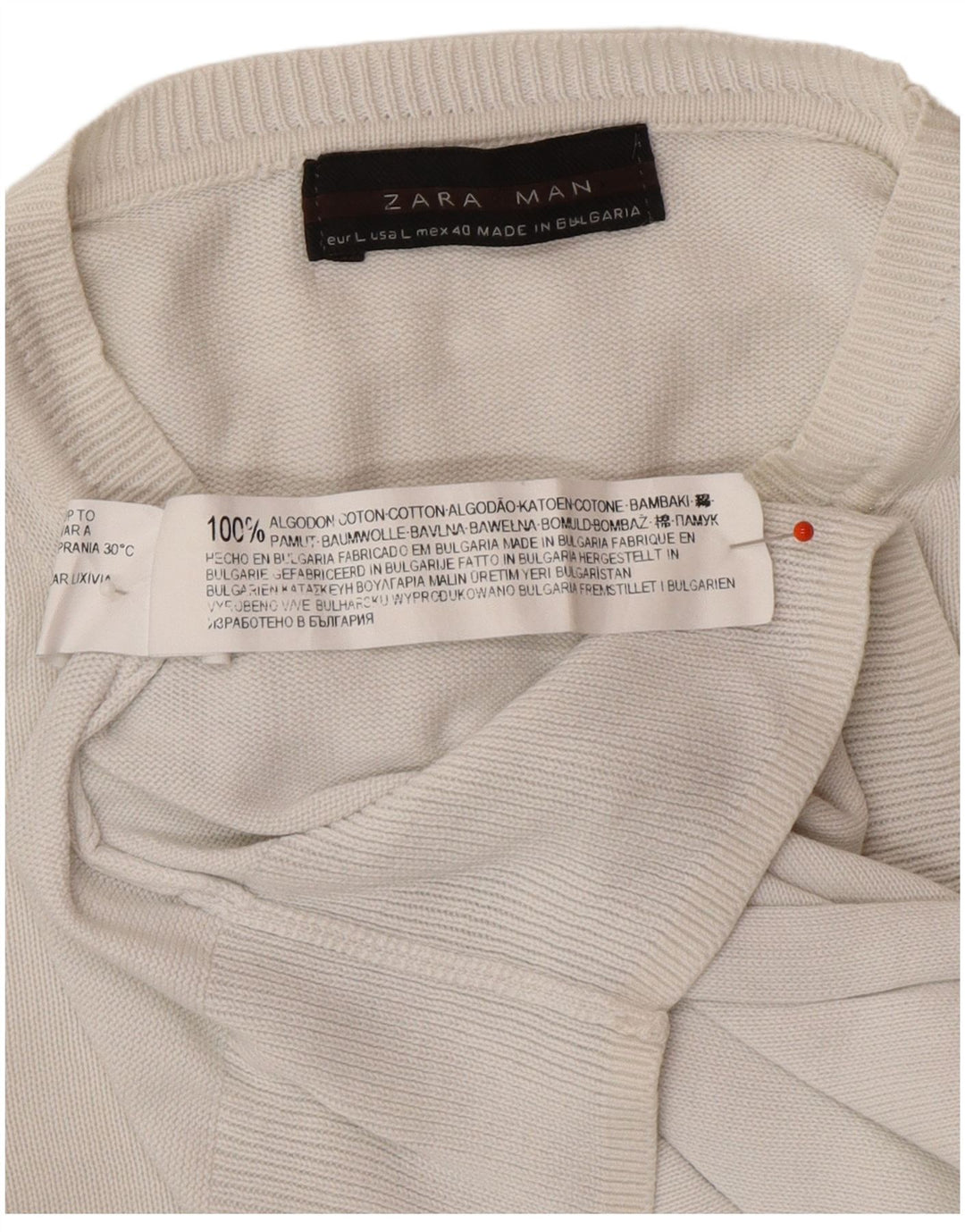 ZARA Mens Crew Neck Jumper Sweater Large White Cotton