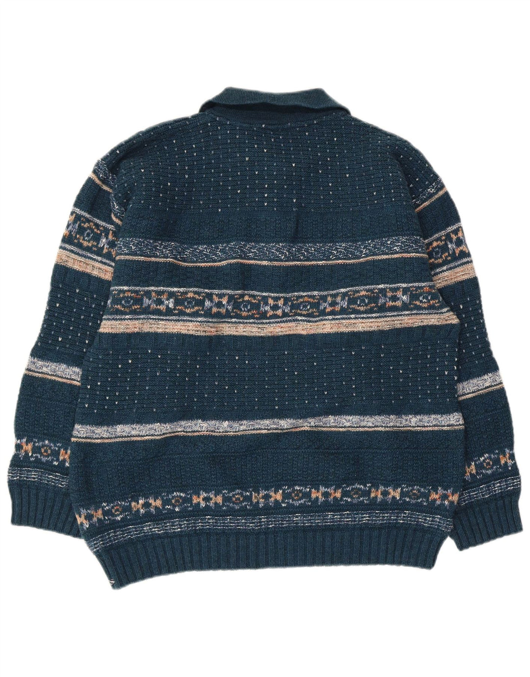 Męski sweter polo North Pole Średni niebieski Fair Isle Wool
