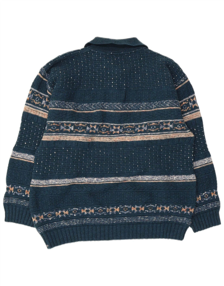Męski sweter polo North Pole Średni niebieski Fair Isle Wool