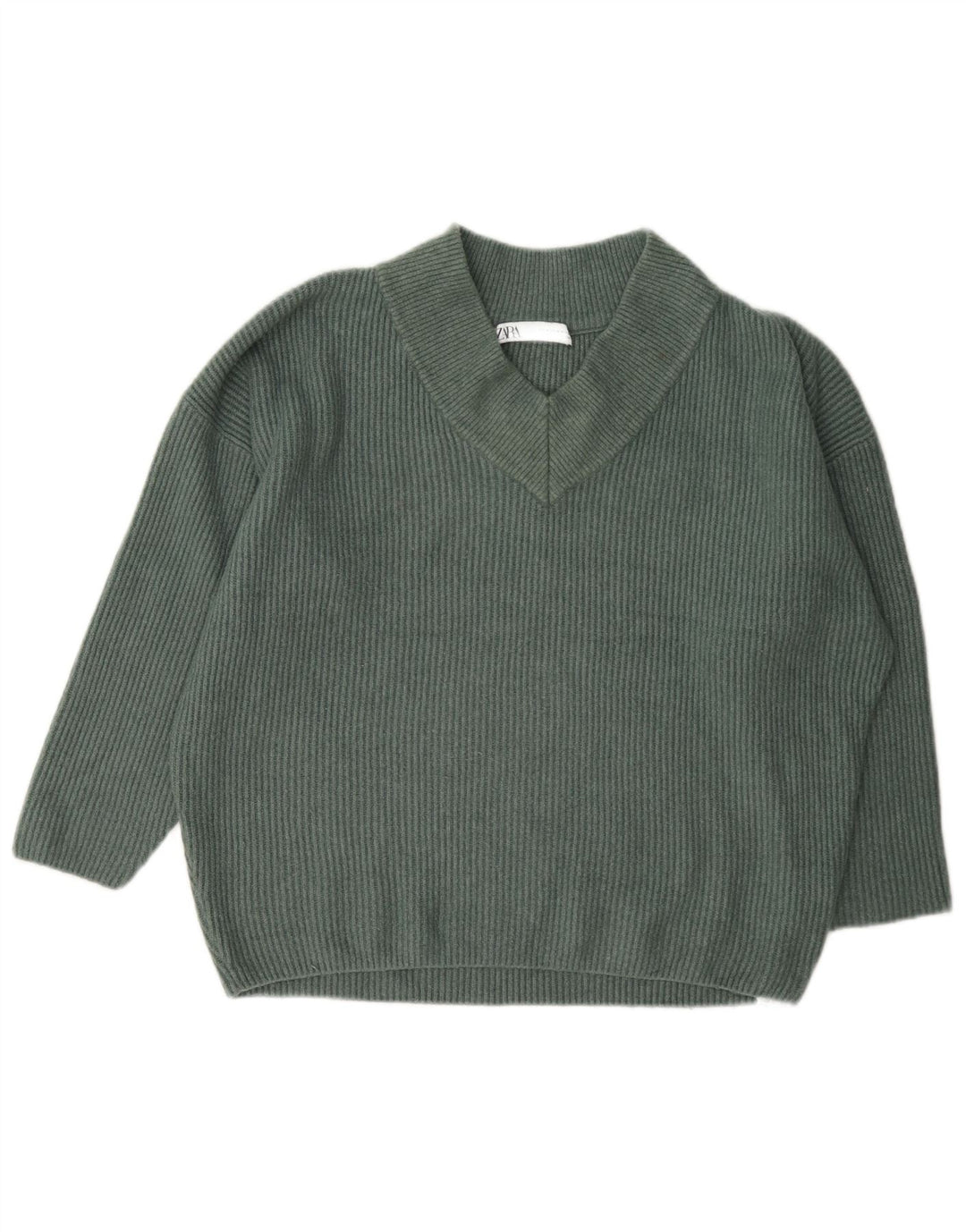 Sweter damski Zara Oversize z dekoltem w kształcie litery V, UK 14, średni zielony akryl