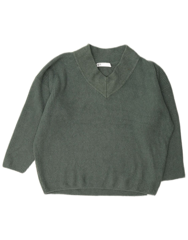 Sweter damski Zara Oversize z dekoltem w kształcie litery V, UK 14, średni zielony akryl