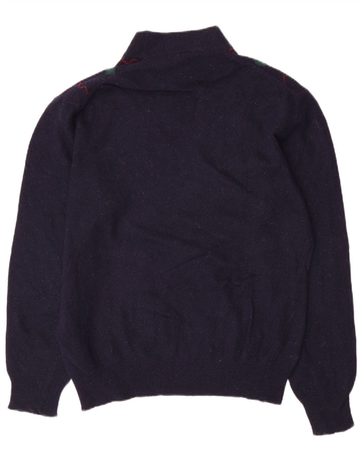 Vintage męski sweter z golfem, średni granatowy Argyle/diament