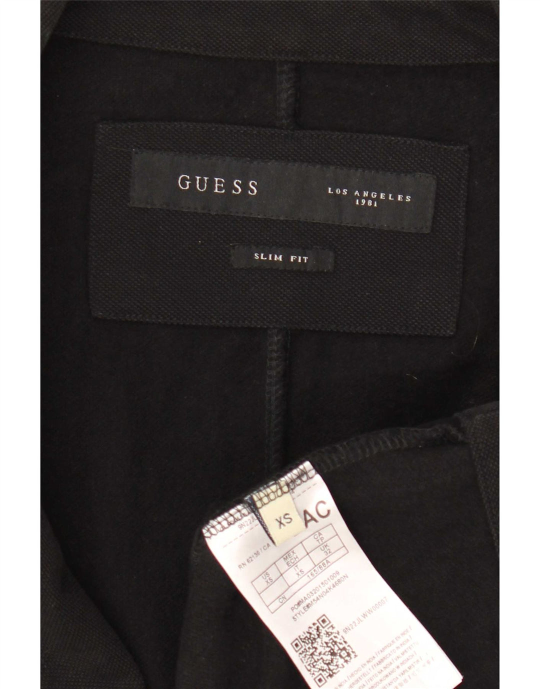 Męska marynarka Guess zapinana na 2 guziki, slim fit UK 32 2XS, czarna bawełna