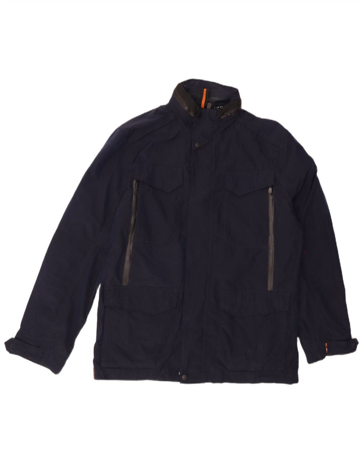 EMILI ADANI Mens Windbreaker Jacket IT 54 2XL Navy Blue Polyester