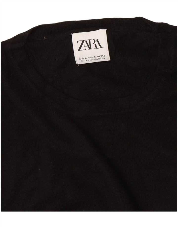 Sweter damski Zara z okrągłym dekoltem UK 14, duży, czarny