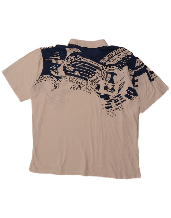 Męska koszulka polo SHAMP z grafiką EU 48 Średnia biała bawełna z geometrycznym wzorem