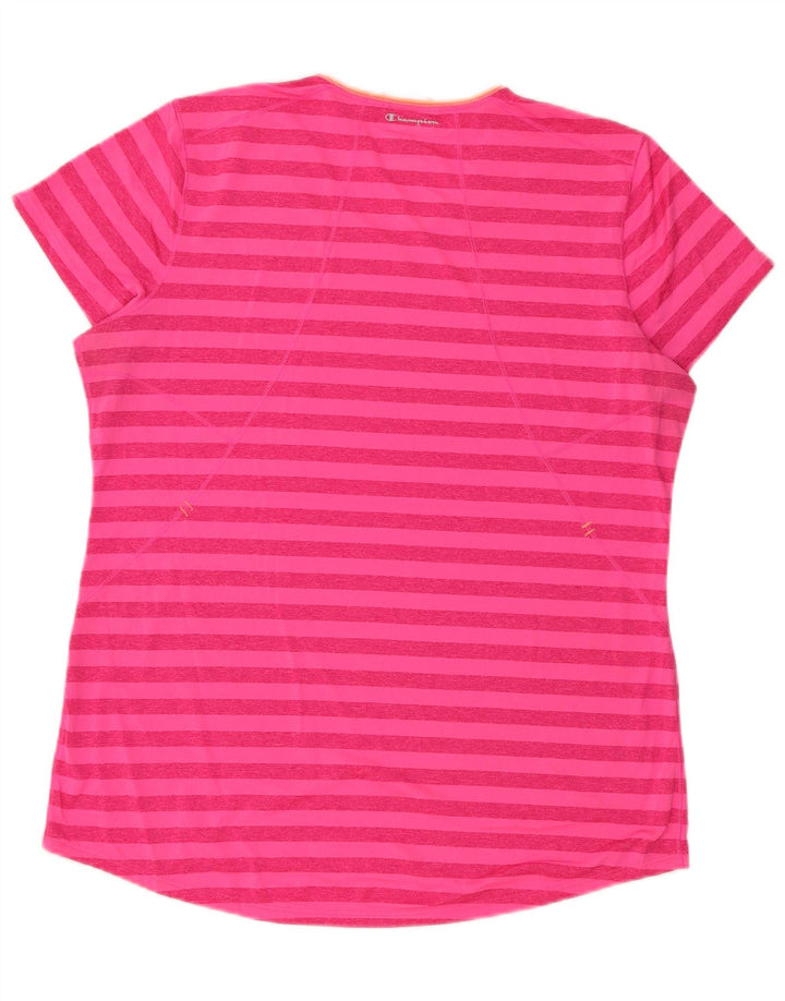 T-shirt damski Champion UK 16, duży, różowy, poliestrowy w paski