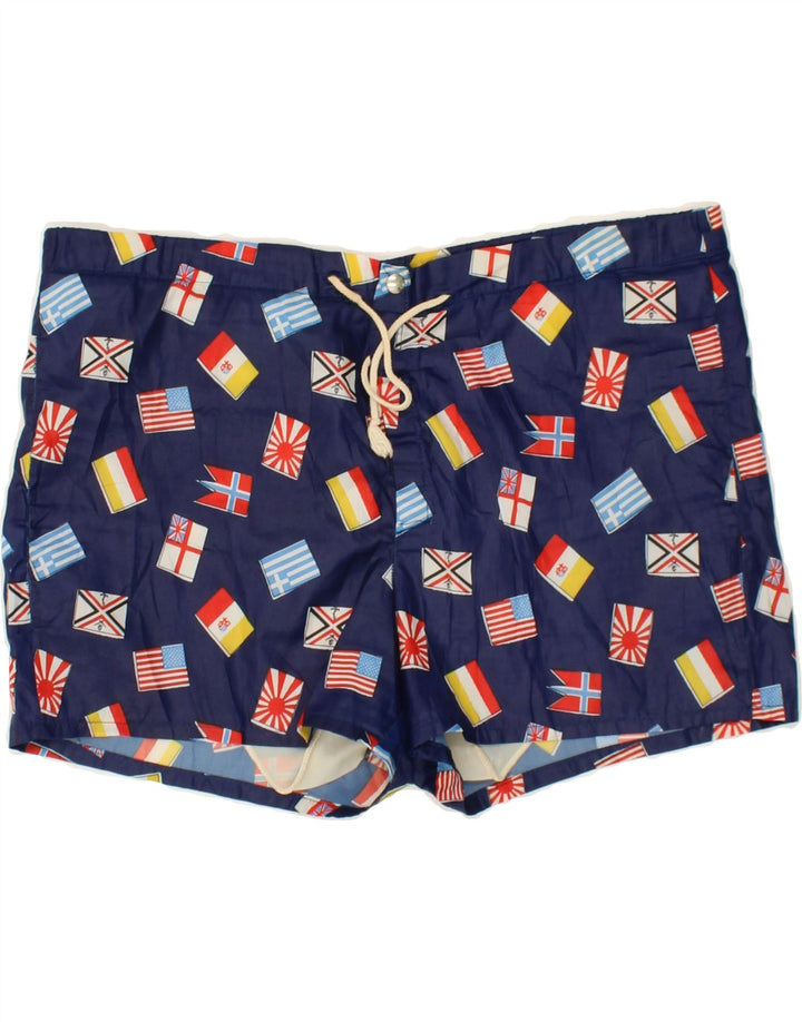 SCORPIO Mens Abstract Pattern Swimming Shorts IT 40 Large Navy Blue Vintage Scorpio and Second-Hand Scorpio from Messina Hembry 