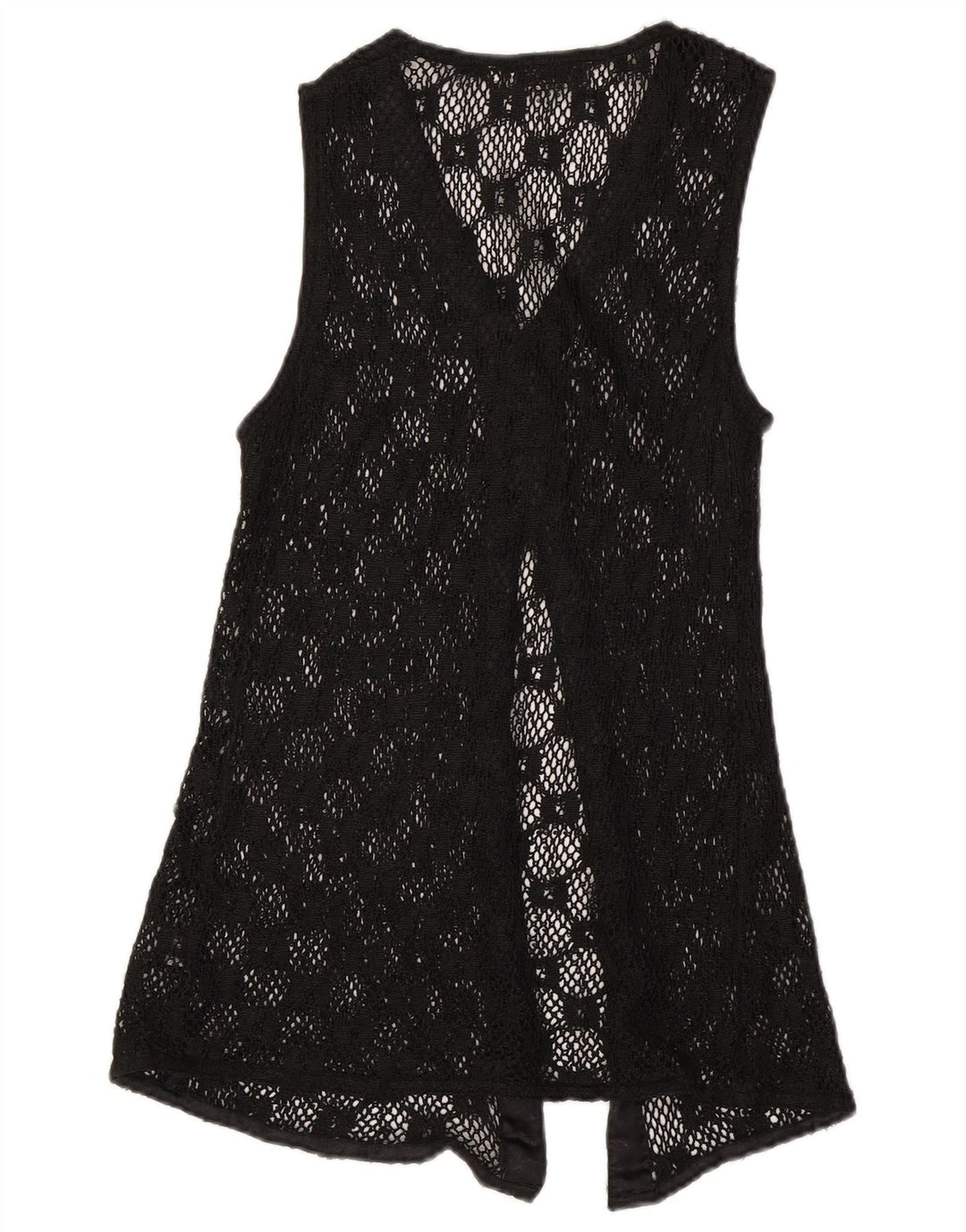 Vintage damski sweter bez rękawów, przezroczysty top UK 12, średni czarny