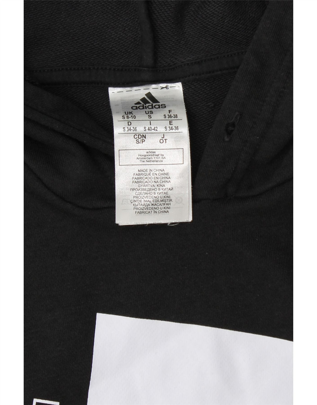 Damski sweter z kapturem ADIDAS z grafiką, UK 8/10, mały, czarny, bawełniany