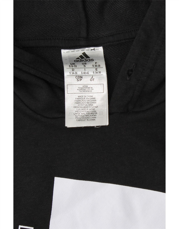 Damski sweter z kapturem ADIDAS z grafiką, UK 8/10, mały, czarny, bawełniany