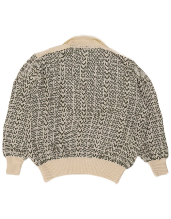 Sweter damski w stylu vintage, krótki sweterek polo, UK 18 XL, khaki, geometryczny