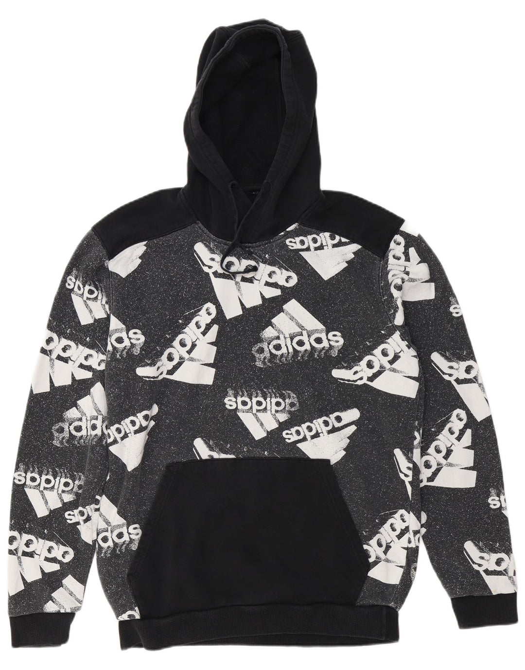 Męski sweter z kapturem ADIDAS z grafiką, duży, czarny, bawełniany z blokami kolorów