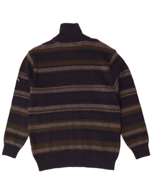 Vintage męski sweter kardigan 2XL granatowa wełna merynosów w paski