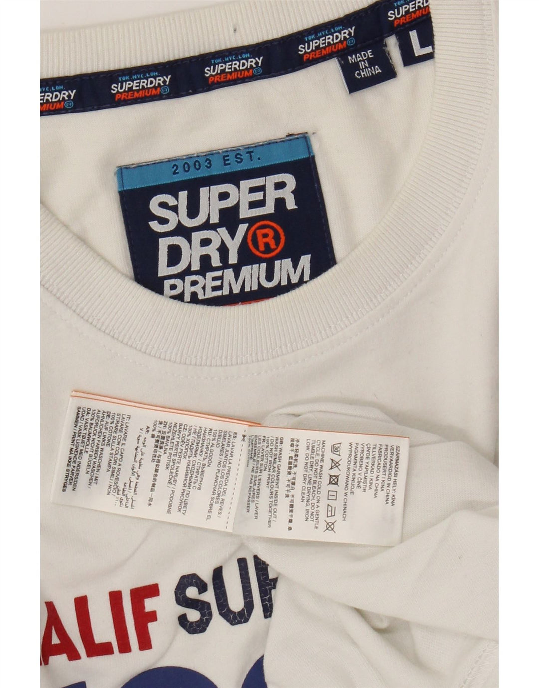 SUPERDRY Męski T-shirt z grafiką, duży, biały, bawełniany