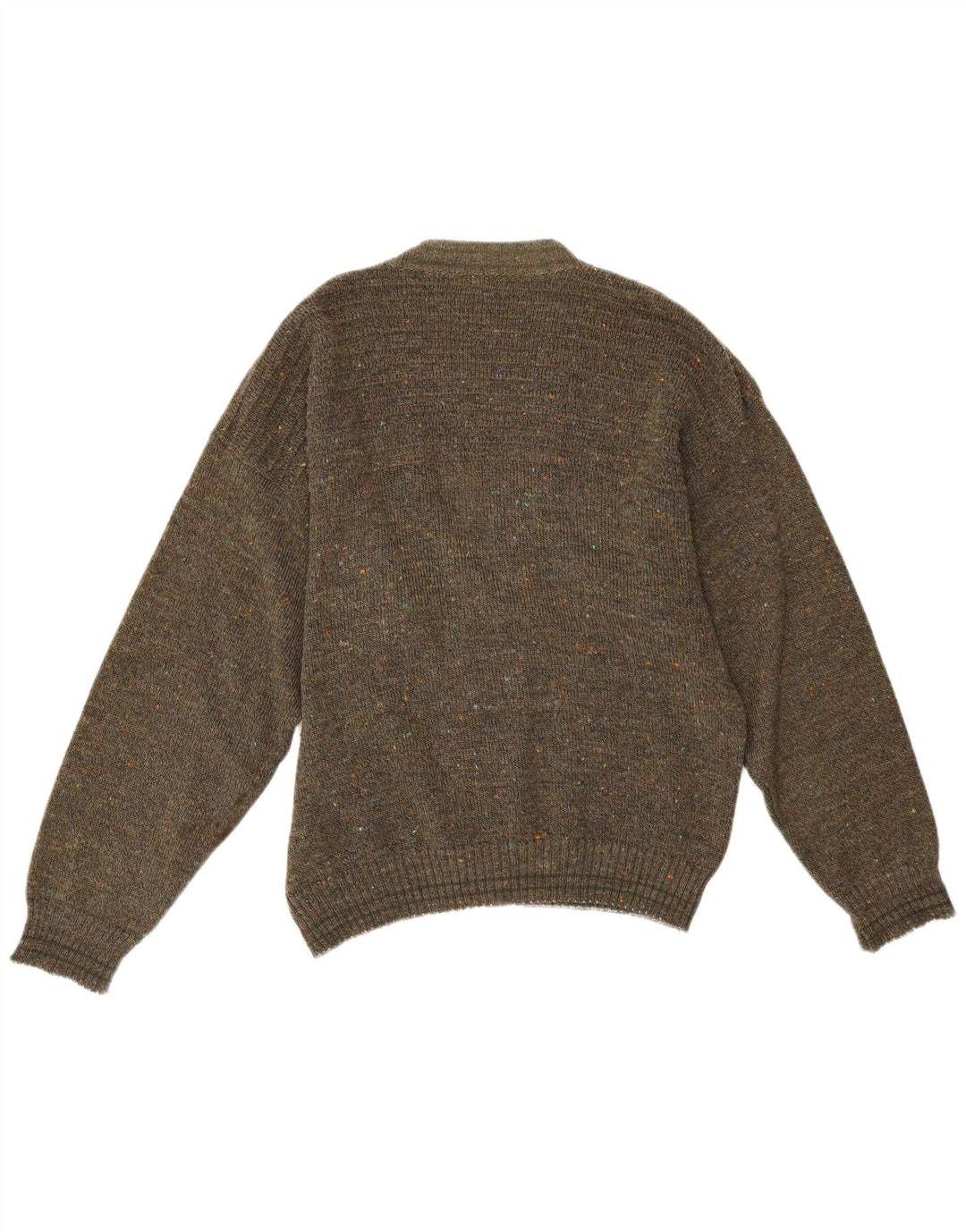 Męski sweter rozpinany w stylu vintage IT 50, średni khaki, nakrapiany akryl
