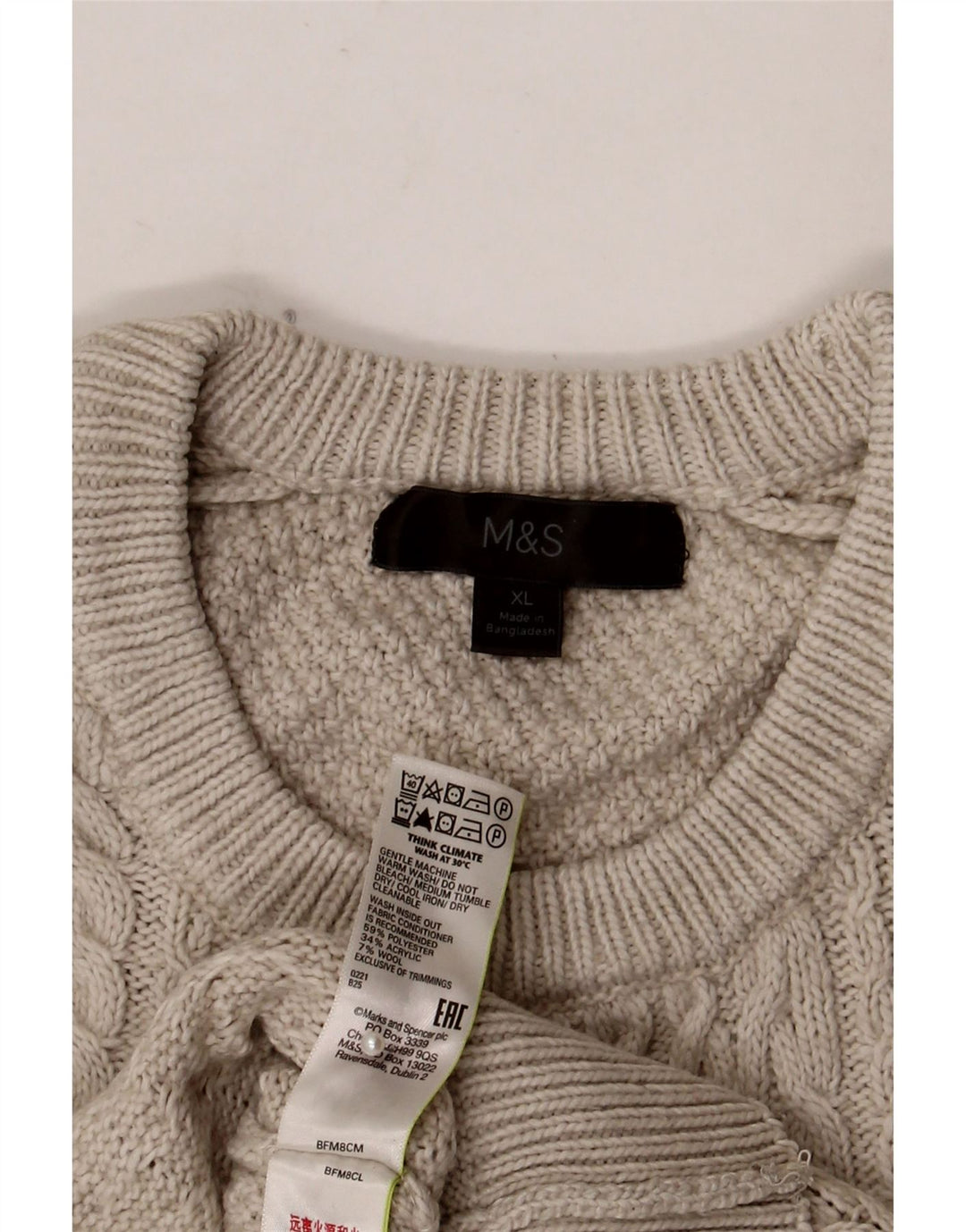 Marks & Spencer Męski sweter z okrągłym dekoltem XL, szary, poliester