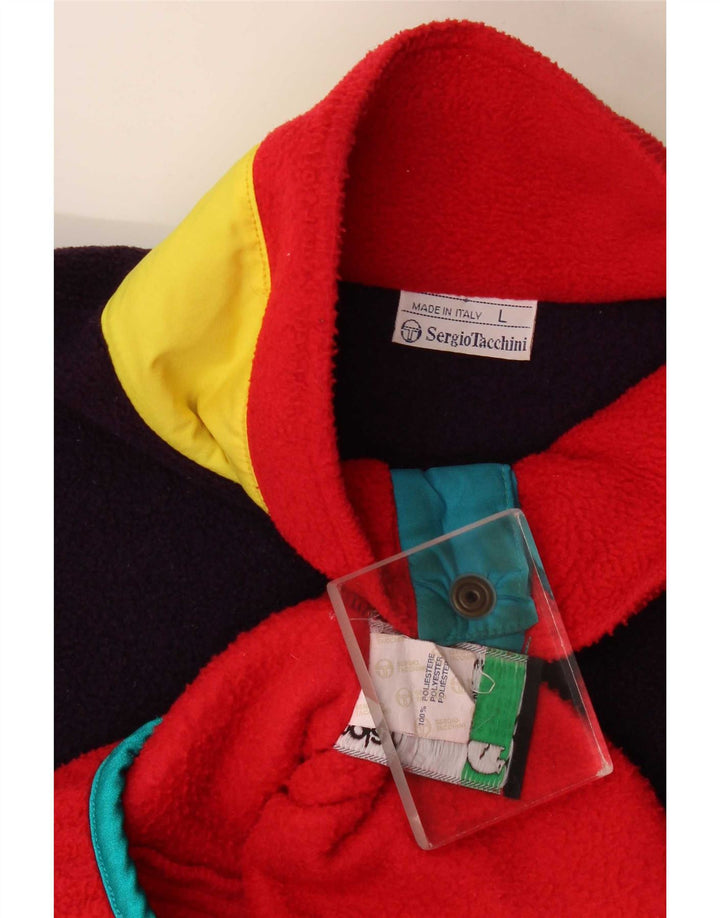 Męski sweter polarowy Sergio Tacchini z kołnierzykiem i dużym czerwonym blokiem kolorów