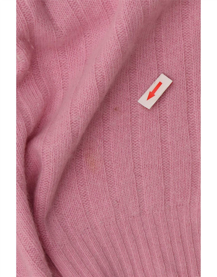 Sweter damski w stylu vintage z wywijanym dekoltem UK 14, średni róż