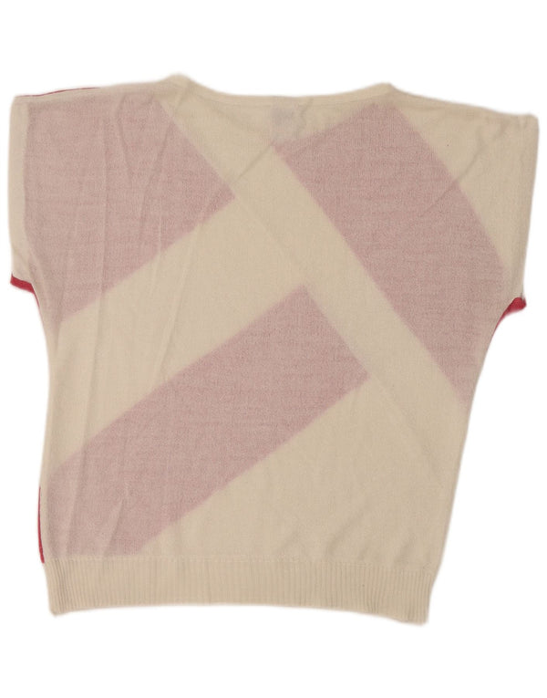 Sweter damski w stylu vintage z dekoltem w łódkę UK 12, średnie białe paski