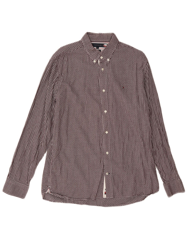 Męska koszula flanelowa Tommy Hilfiger XL, bordowa bawełniana kratka