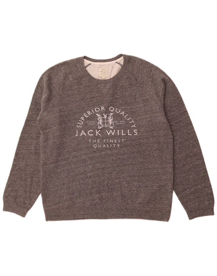 Męski sweter JACK WILLS z graficznym wycięciem pod szyją XL, szara, bawełniana w plamki