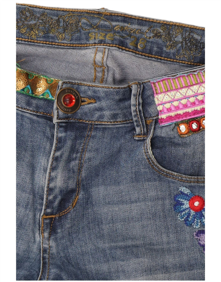 Damskie jeansy Bootcut Desigual W32 L32 Niebieskie kwiaty