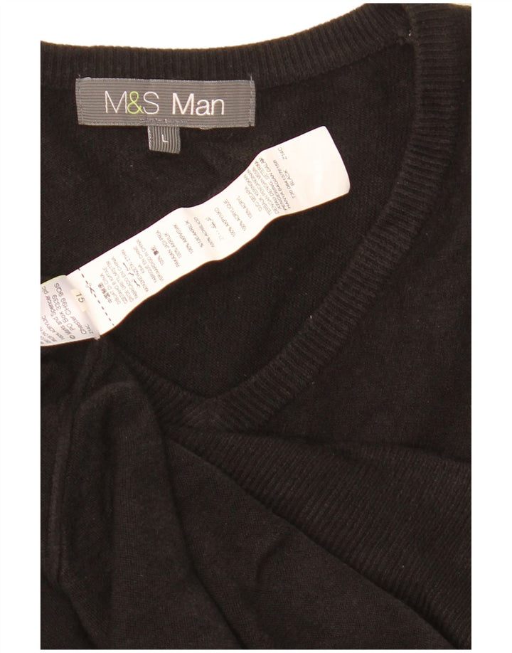 Marks & Spencer Męski sweter z dekoltem w kształcie litery V, duży, czarny, akrylowy