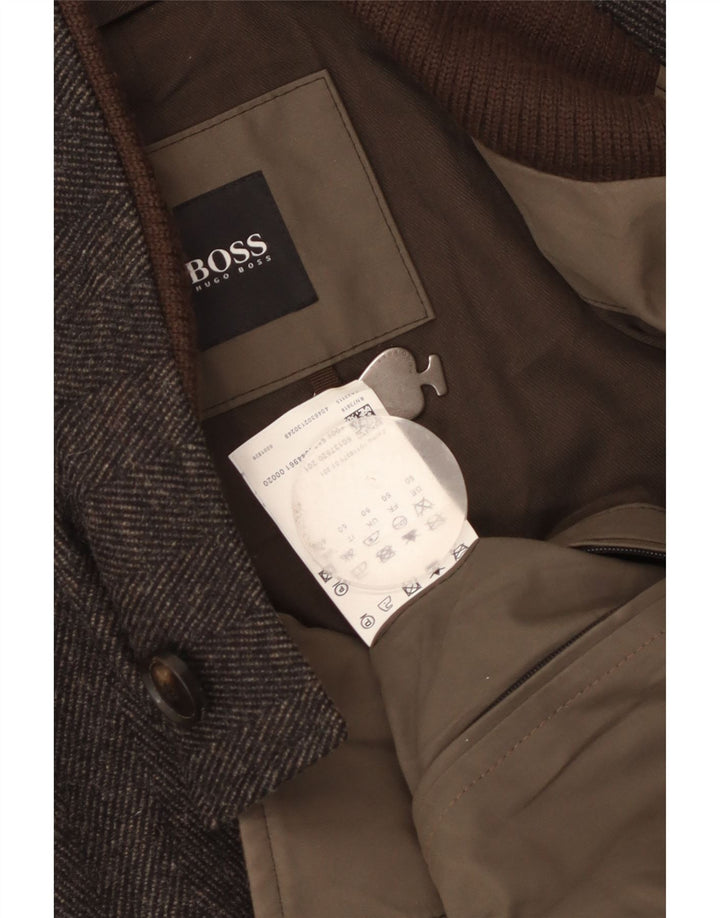 Męski dwurzędowy płaszcz Hugo Boss EU 50 w dużą szarą jodełkę