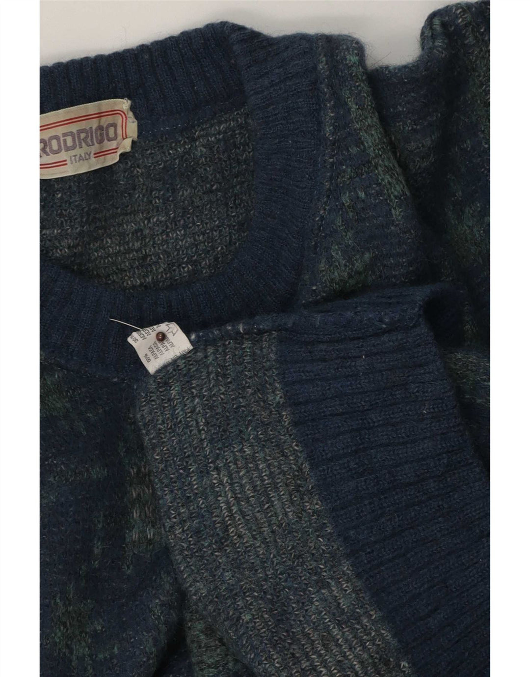 Męski sweter Rodrigo z okrągłym dekoltem, duży, niebieski, geometryczny, wełna z alpaki