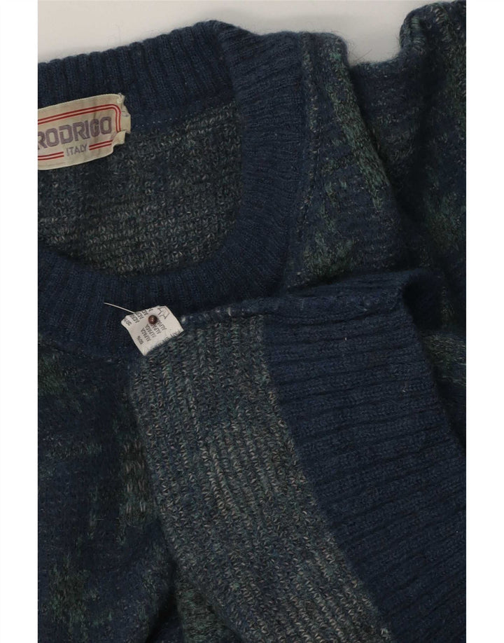 Męski sweter Rodrigo z okrągłym dekoltem, duży, niebieski, geometryczny, wełna z alpaki