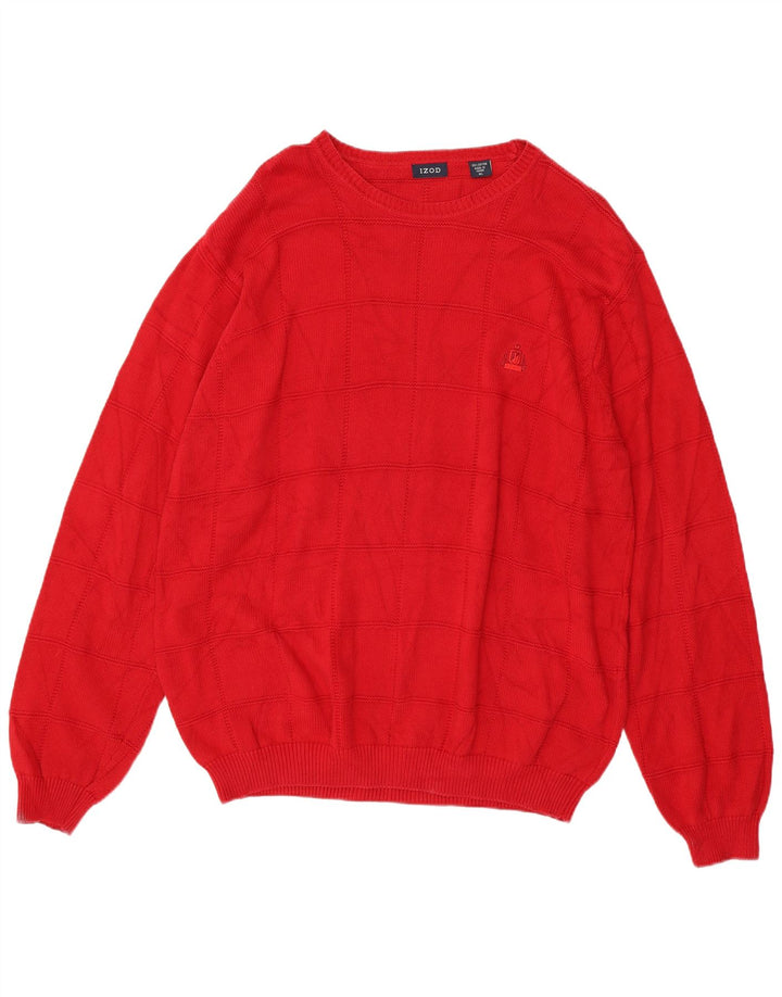 Izod Męski sweter z okrągłym dekoltem XL, czerwony, bawełniany