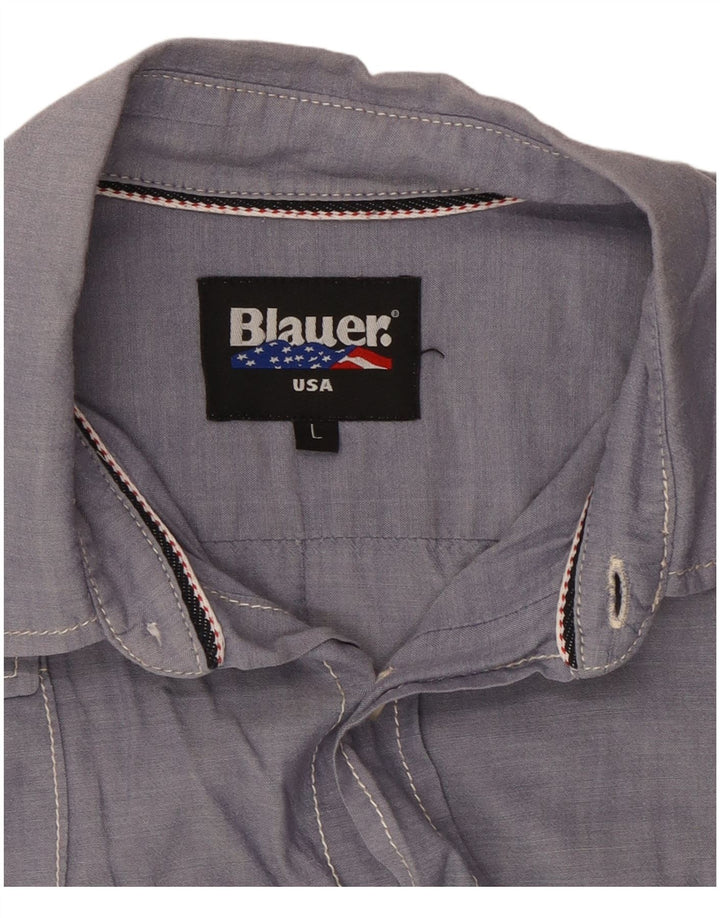 Koszula wojskowa męska z krótkim rękawem BLAUER, duża, niebieska, bawełniana