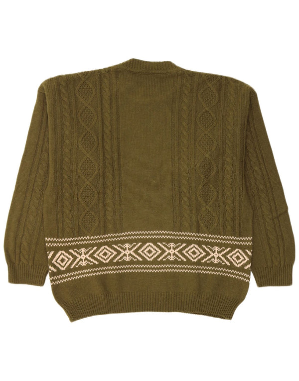 Lemon Męski sweter z okrągłym dekoltem XL Khaki Fair Isle Wool