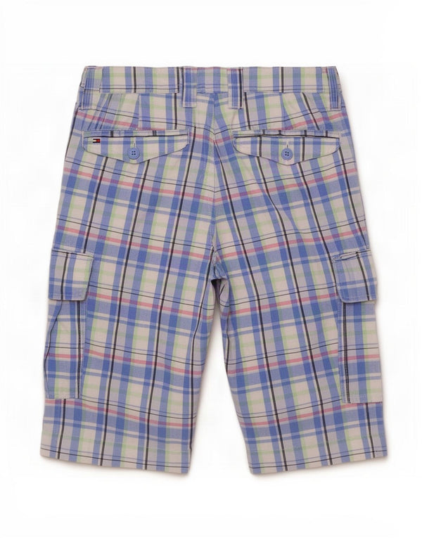 Tommy Hilfiger Boys Cargo Shorts 13-14 Years W28 Blue Check Cotton