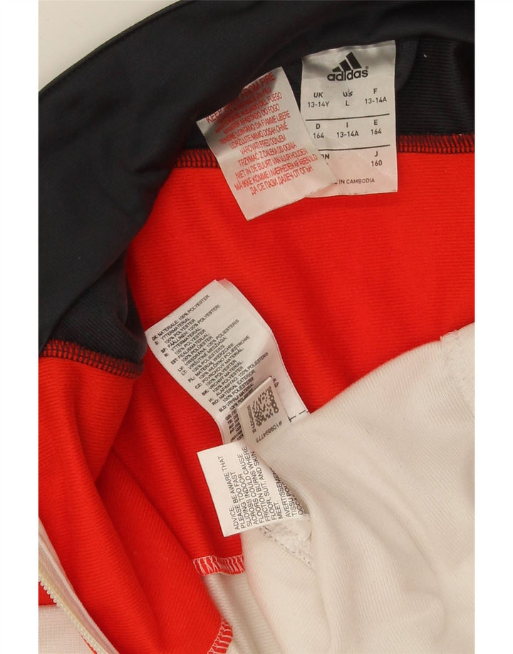 ADIDAS Boys Tracksuit Top Jacket 13-14 Years White Colourblock Polyester Vintage Adidas and Second-Hand Adidas from Messina Hembry 