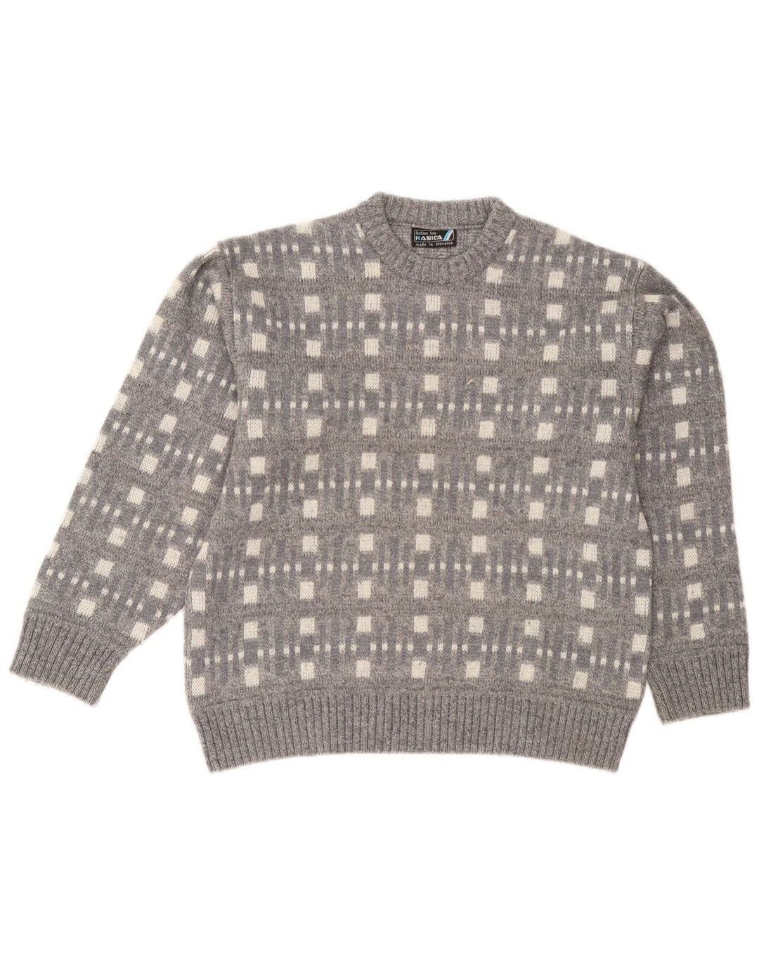 Męski sweter Rasica z okrągłym dekoltem, duży, szary, geometryczny