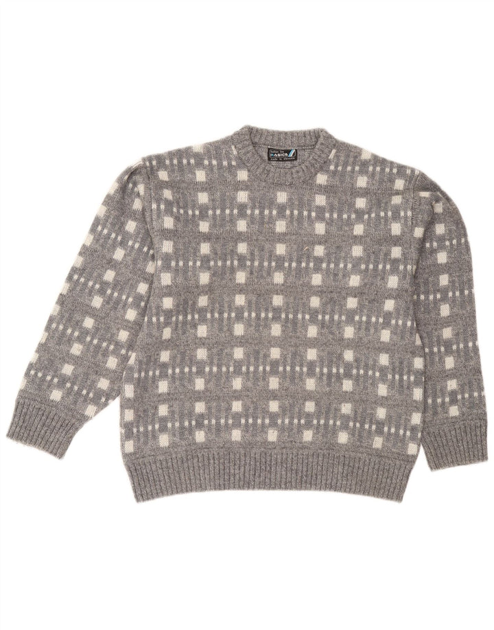 Męski sweter Rasica z okrągłym dekoltem, duży, szary, geometryczny