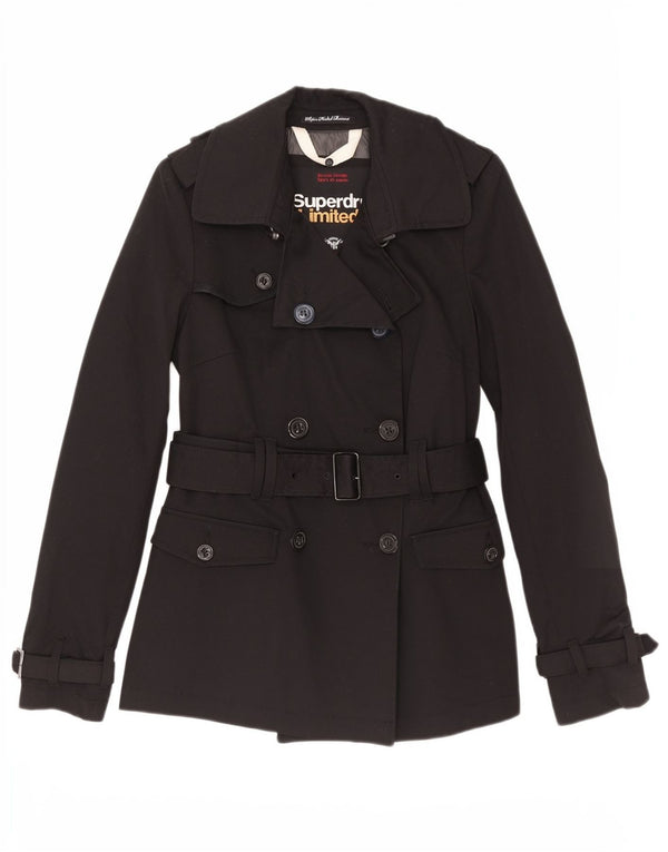Damski trencz Superdry UK 10, mały, czarny, bawełniany w bloki kolorów