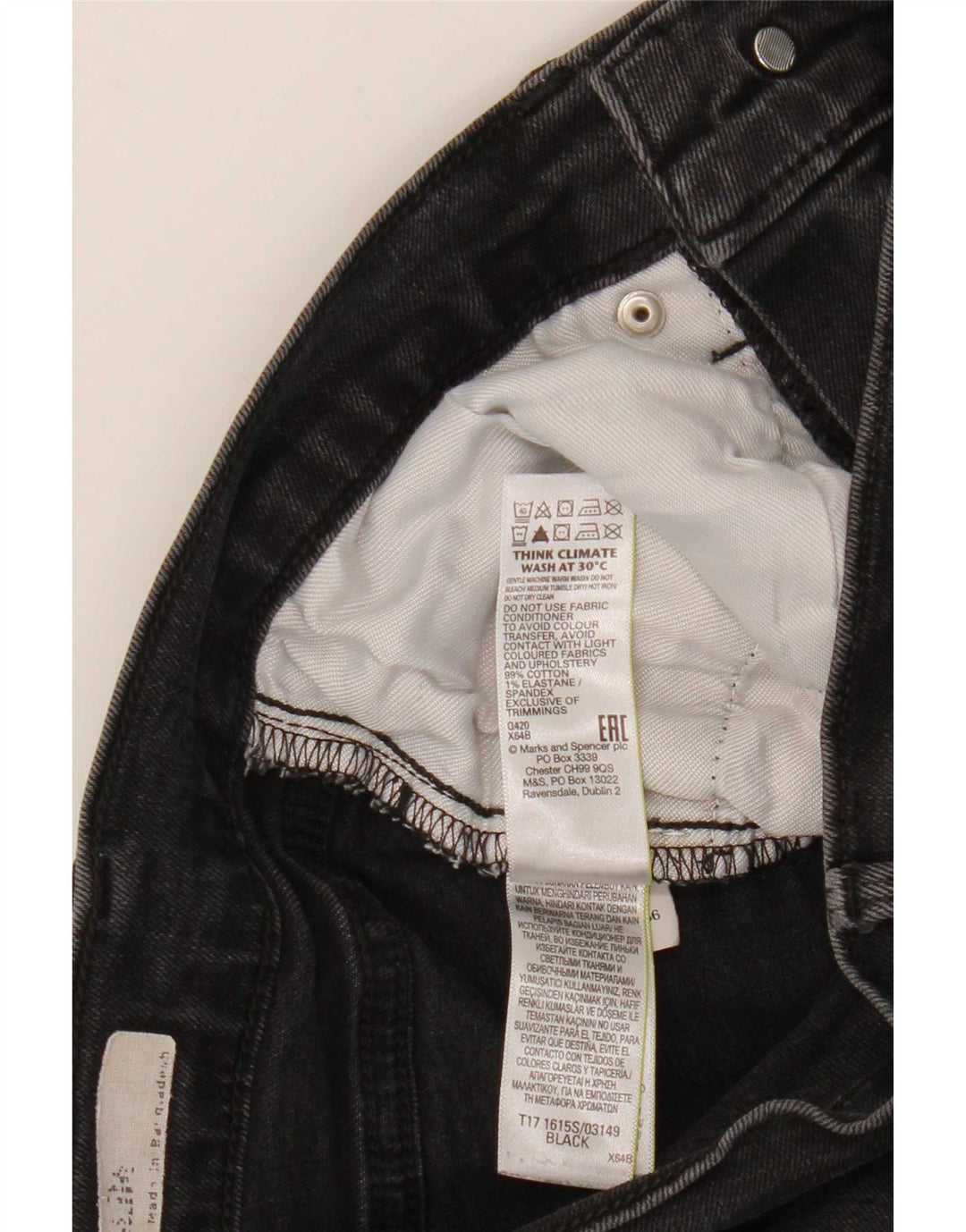 Marks & Spencer Męskie jeansy obcisłe W28 L30 Czarne bawełniane