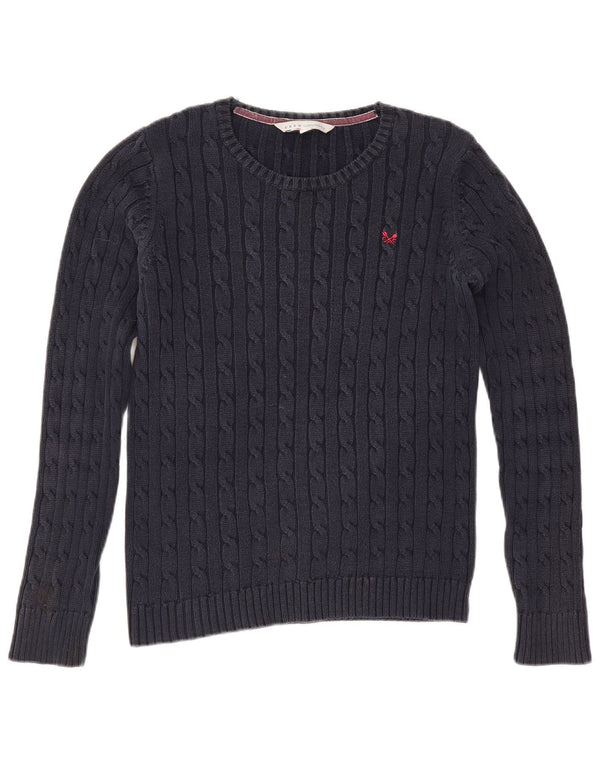 Crew Clothing Damski sweter z okrągłym dekoltem UK 12, średni granatowy, bawełniany
