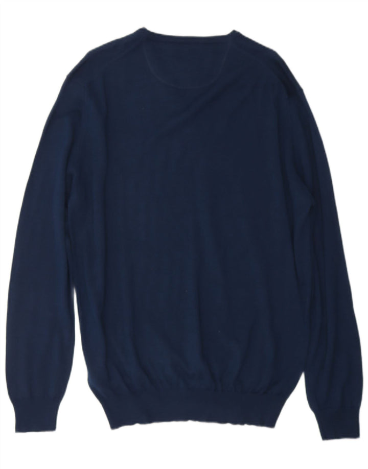 CARRERA Mens V-Neck Jumper Sweater Large Navy Blue Wool