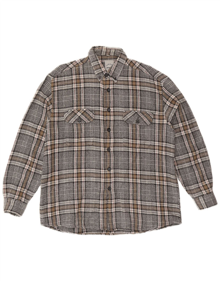 Męska koszula flanelowa w stylu vintage, rozmiar 41/42, duża, szara, bawełniana krata