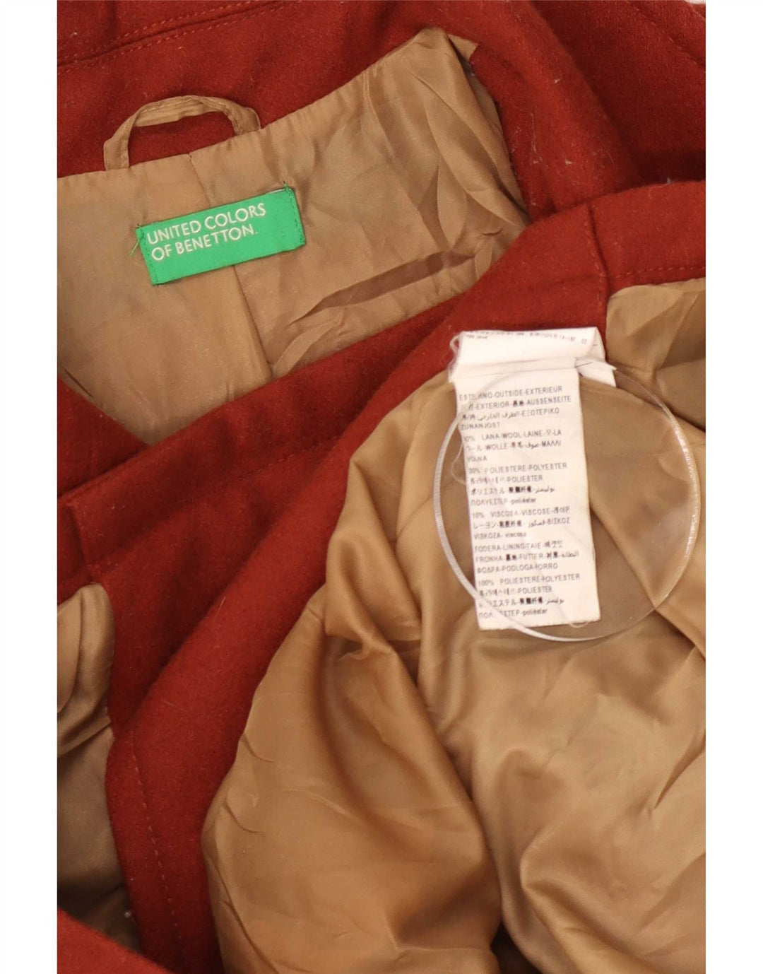 Płaszcz damski Benetton Pea UK 14, duży, brązowy, wełniany