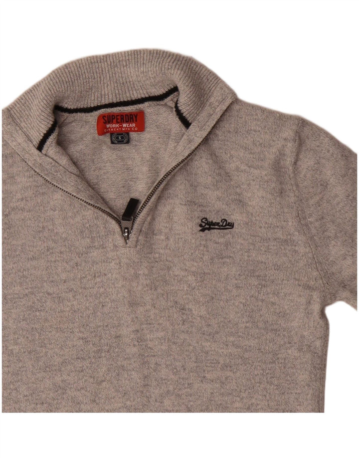 Męski sweter z zamkiem błyskawicznym Superdry, mały, szary, bawełniany