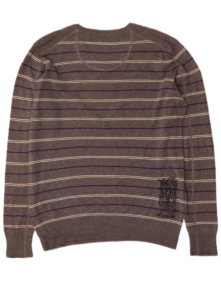 Męski sweter Jack & Jones z graficznym dekoltem w kształcie litery V, w duże szare paski