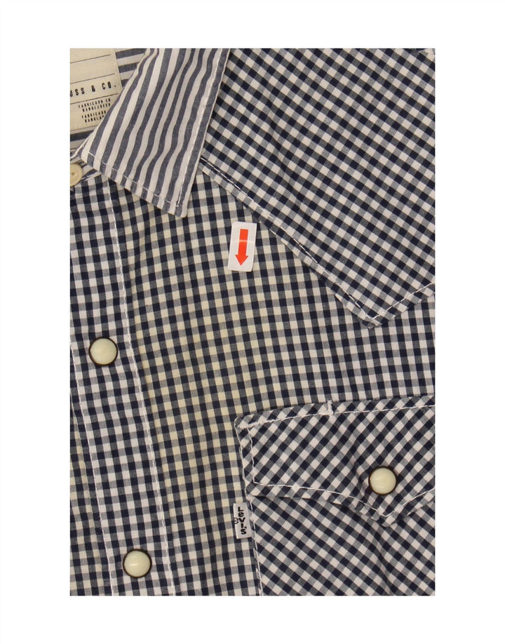 LEVI'S Mens Slim Fit Short Sleeve Shirt Medium Navy Blue Gingham Cotton Vintage Levi's and Second-Hand Levi's from Messina Hembry 
